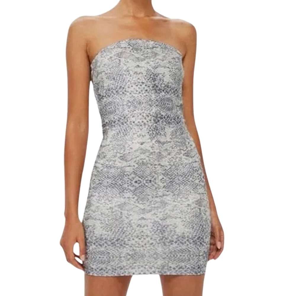NWT Topshop Snake Print Metallic Strapless Bodycon Backless Mini Dress Women 10
